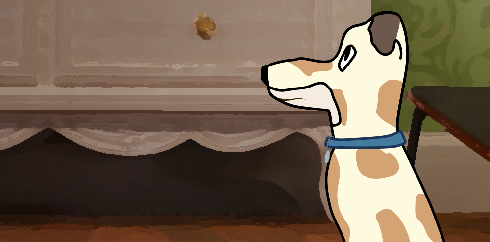 Scene med hund og snøball